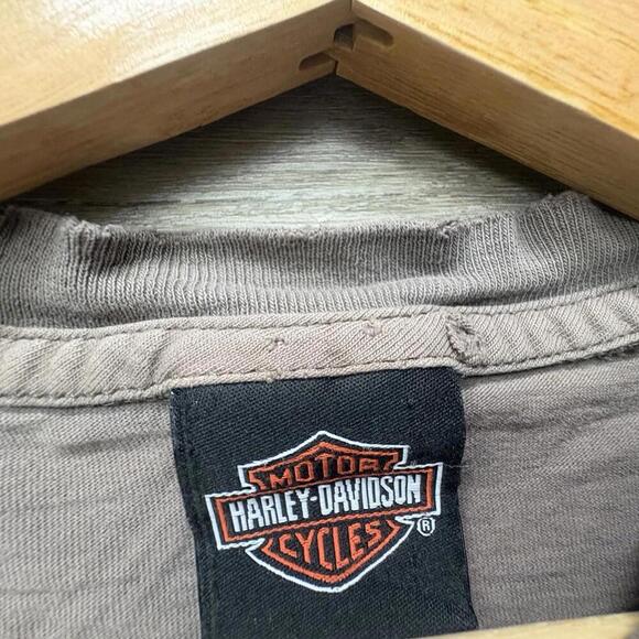VTG Harley-Davidson Orlando T-Shirt Brown USA Made Flame Size L Y2K Disdressed - Picture 3 of 7